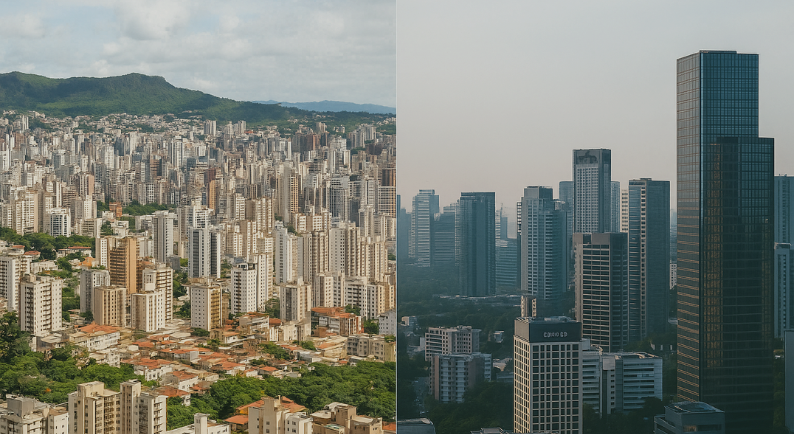 Vista aérea de Belo Horizonte e São Paulo lado a lado